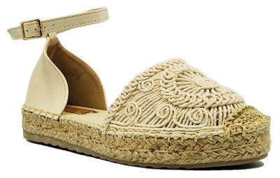 Espadryle Damskie Buty Platforma Lekkie Beżowe 40