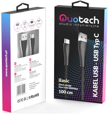 Kabel USB Typ C Quick Charge 3.0 QUOTECH 100 cm 3A