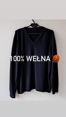 Sweter XL 100% wełna granatowy