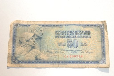 Stary banknot 50 Dinarów Dinara Jugosławia 1968