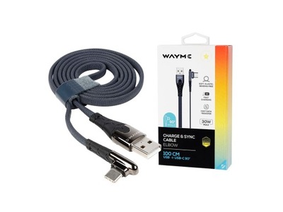 Kabel USBC, w oplocie z mikrofibry, 100 cm, USB > kątowe USB-C, max 30W