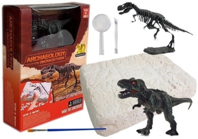 Zestaw WYKOPALISKA Szkielet Model Dinozaur Tyranozaur T-REX Lupa Dłuto