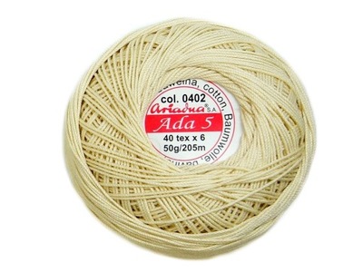 Kordonek ADA 5 Ariadna 0402 ecru 50g 205m