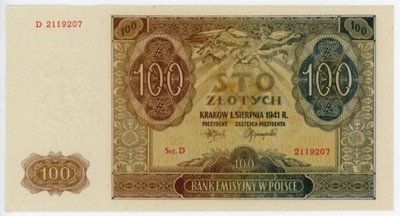 100 złotych 1941 - UNC Seria D