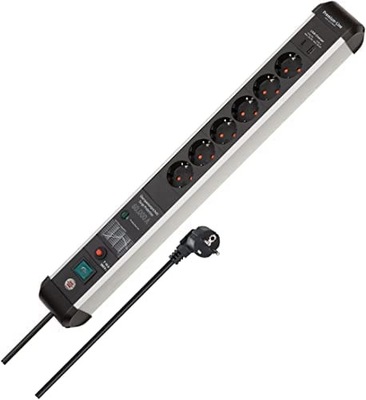 Brennenstuhl Premium-Protect-Line power strip 6-way (black/silver, 60,000 A