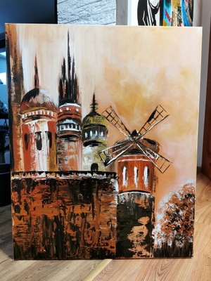 Stare miasto . Obraz ręcznie malowany akryl rozm 100x80