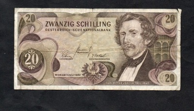 BANKNOT AUSTRIA -- 20 schilling ( szylingów ) -- 1967 rok