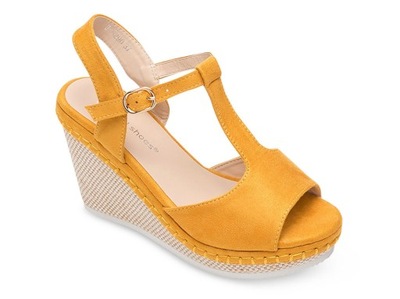 Zamszowe sandały damskie na koturnie Żółte 41