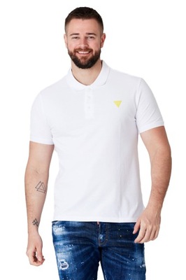 GUESS - Biała koszulka polo z żółtym logo r M