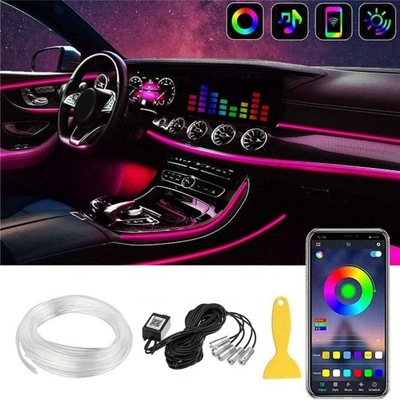 CABLE DE FIBRA ÓPTICA PARA COCHE AUTO ILUMINACIÓN CABINAS BRIDA 6M RGB + APLIKACJA  