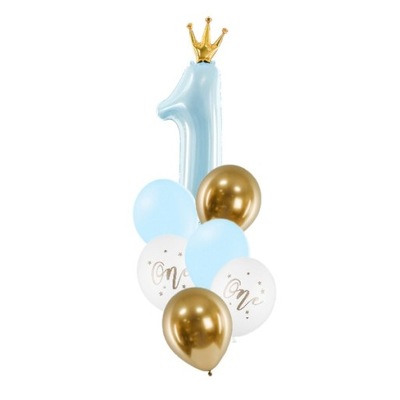 Balony na Roczek 1 urodziny chłopca niebieskie błękitne zestaw 7 sztuk