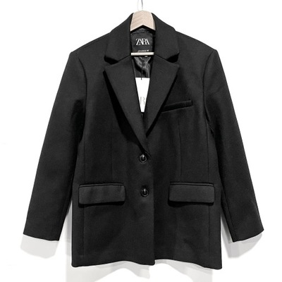 ZARA Czarna Marynarka Blazer Wełna OVERSIZE XS