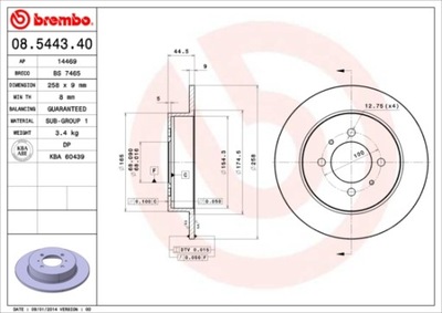 ДИСКИ ТОРМОЗНЫЕ ТОРМОЗНЫЕ ЗАД BREMBO 08.5443.40 08544340