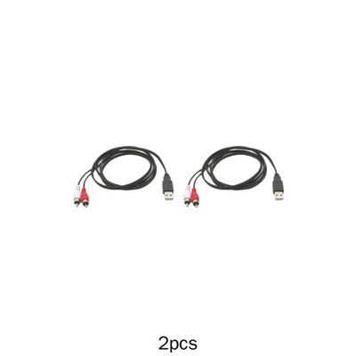 2 szt. Wtyk męski USB A na 2 kable żeńskie RCA