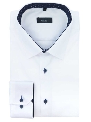 Biała koszula męska z kontrastem 070 188-194 39-SLIM