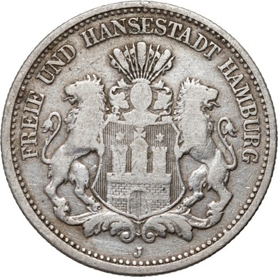 Niemcy, Hamburg, 2 marki 1876 J, st. 3