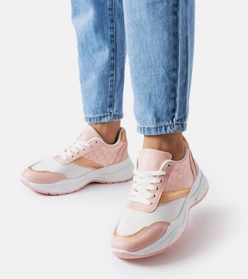 Różowo-białe sneakersy ze złotym akcentem 25082 40