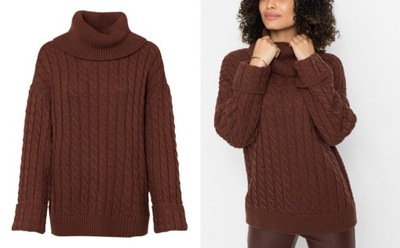 BONPRIX _LZ 8W5 BRĄZOWY SWETER Z GOLFEM _/ 34