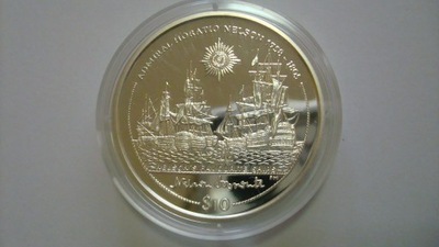 Moneta Virgin Islands 10 dolarów 2005 żaglowiec Nelson srebro