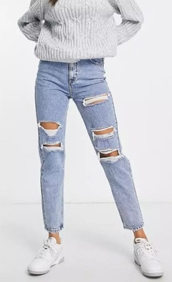 Pull&Bear MOM JEANS rurki BLOG przetarcia DZIURY denim 40 L