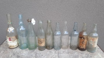 Stare szkło butelki 10szt wódka spirytus olej PRL