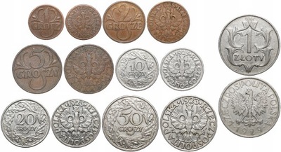 1 2 5 10 20 50 groszy 1 zł 1929 - zestaw 7 monet