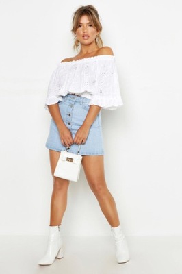 Z2E113 BOOHOO BIAŁY HAFTOWANY CROP TOP ODKRYTE RAMIONA 36 S