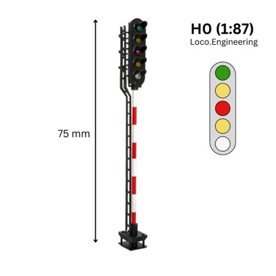 Semafor kolejowy 5-komorowy H0 z krótkim daszkiem