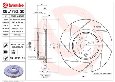 DISKAI STABDŽIŲ PRIEK. BREMBO 09.A752.21 09A75221 