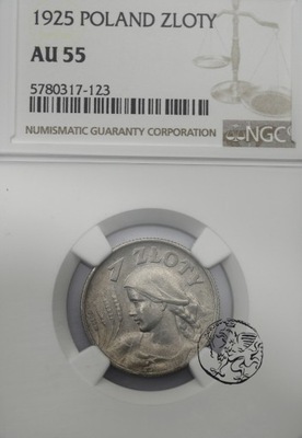 II RP, 1 złoty, 1925 kropka, NGC AU 55