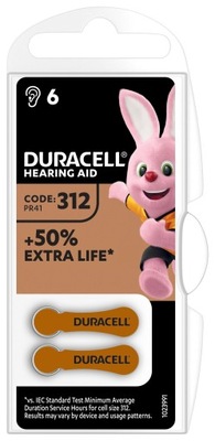 6x BATERIE DURACELL DO APARATÓW SŁUCHOWYCH 312 PR