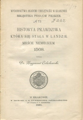 HISTORIA O PRZYGODZIE ŻAŁOSNEJ KS. FINLANDZKIEGO JANA 1570 Kraushar 1892