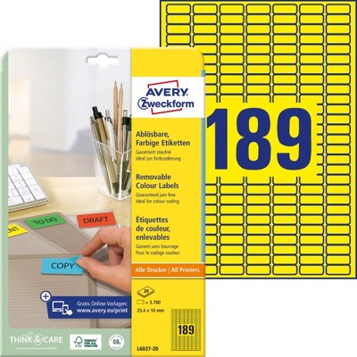 Etykiety Usuwalne Kolorowe Avery 25,4x10 Żółte