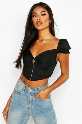 BOOHOO TOP KRÓTKI CZARNY CASUAL ZAMEK 38 M