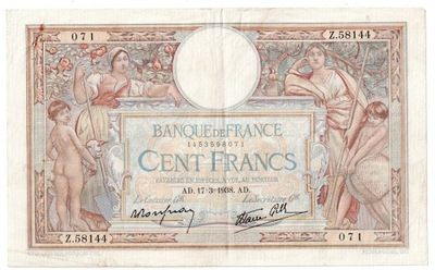 Banknot, Francja 100 franków 1938