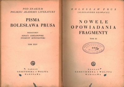 NOWELE OPOWIADANIA FRAGMENTY TOM 3 - PRUS - 1936