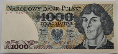 Banknot 1000 zł. z 1982, seria DY stan I z paczki