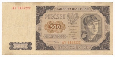 Polska, 500 złotych 1948, ser. AY, st. 3