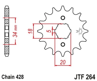 JT ЗУБЧАТКА ПЕРЕДНЯЯ 264 17 KYMCO HIPSTER, STRYKER, ZING 26417JT ŁAŃC. 428