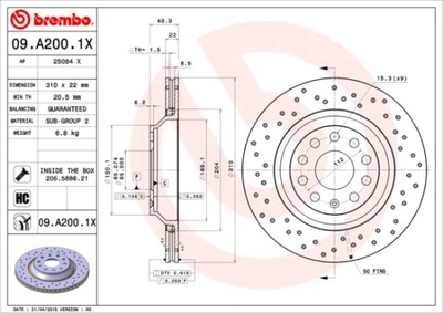 DISCOS DE FRENADO PARTE TRASERA BREMBO 09.A200.1X 09A2001X  