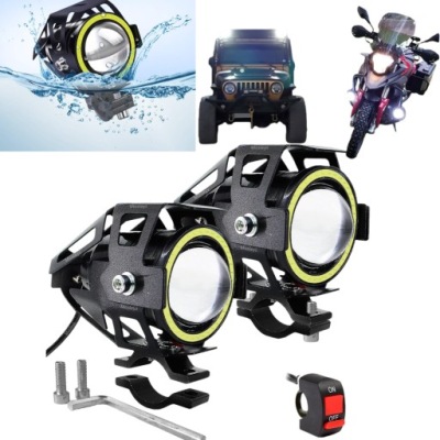 2x HALOGENY MOTOCYKLOWE LAMPY REFLEKTORY RING LED