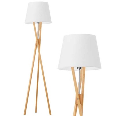 Lampa stojąca lampa podłogowa drewniana abażur stożek LED E27 drewno biała