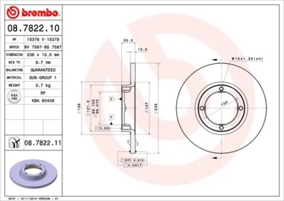 BREMBO 08.7822.10 ДИСК ТОРМОЗНОЙ ПЕРЕД DAEWOO