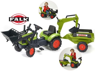 FALK Traktor CLAAS Arion zielony zestaw z przyczepą ŁYŻKA + Ładowarka