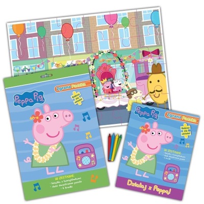 ŚWINKA PEPPA ZGRANA PACZKA KSIĄŻKA PUZZLE KREDKI