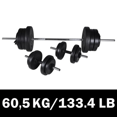 Zestaw sztangi i 2 hantli 60,5 kg