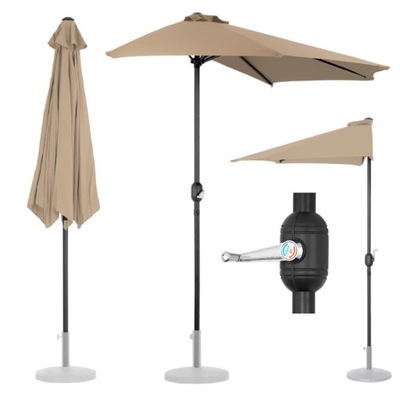 Półparasol przyścienny balkonowy tarasowy półokrągły 270 x 135 cm szarobrąz