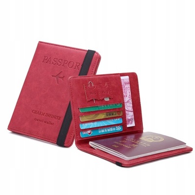 Skórzane ETUI Na Paszport RFID Pakiet Kart Czerwony