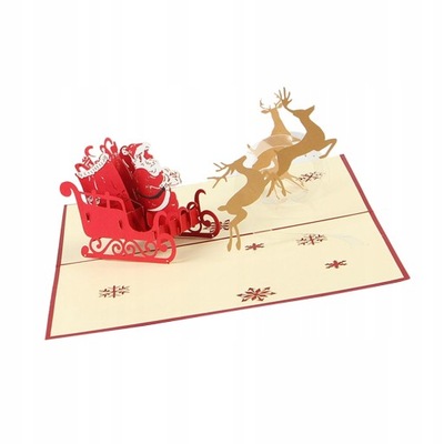 Kreatywne 3D Santa Sleigh Elk Greeting Christmas