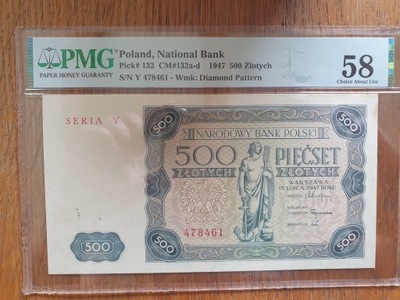 Banknot 500 złotych 1947 PMG 58